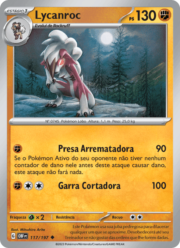 Lycanroc, carta 117 de Obsidiana em Chamas