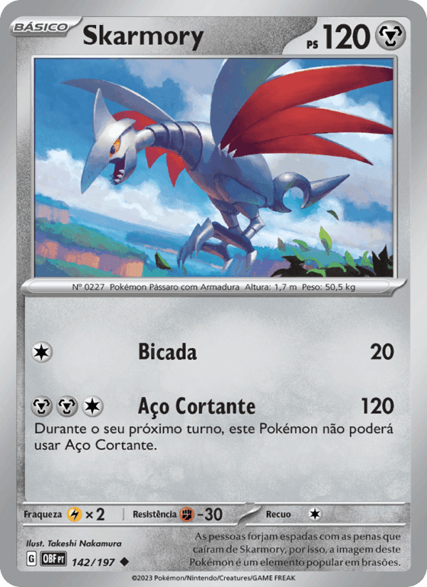 Skarmory, card 142 from Obsidiana em Chamas