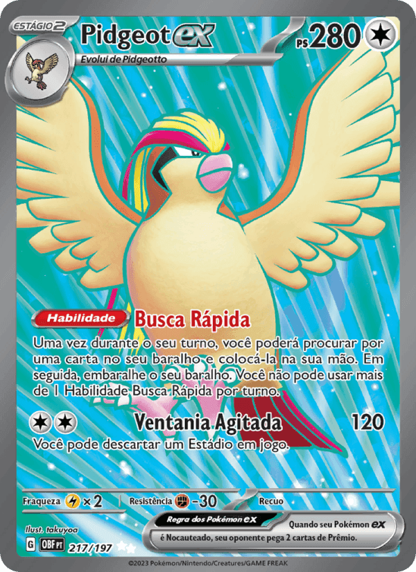 Pidgeot ex, card 217 from Obsidiana em Chamas