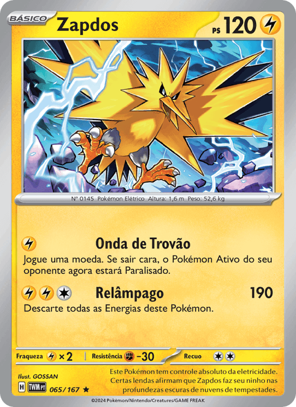 Zapdos, card 065 from Máscaras do Crepúsculo