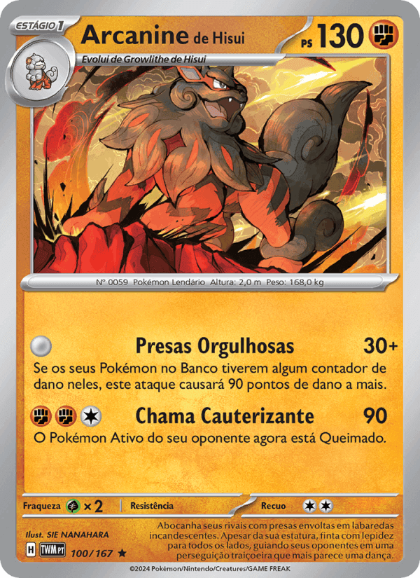 Arcanine de Hisui, carta 100 de Máscaras do Crepúsculo