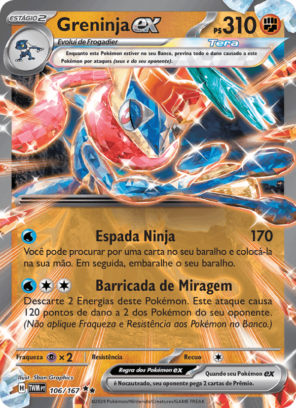 Greninja ex, carta 106 de Máscaras do Crepúsculo