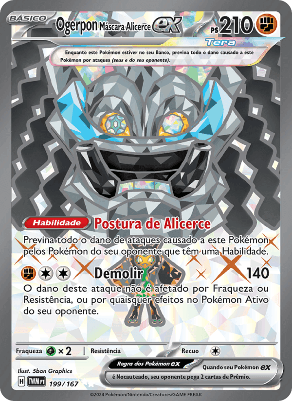 Ogerpon Máscara Alicerce ex, card 199 from Máscaras do Crepúsculo