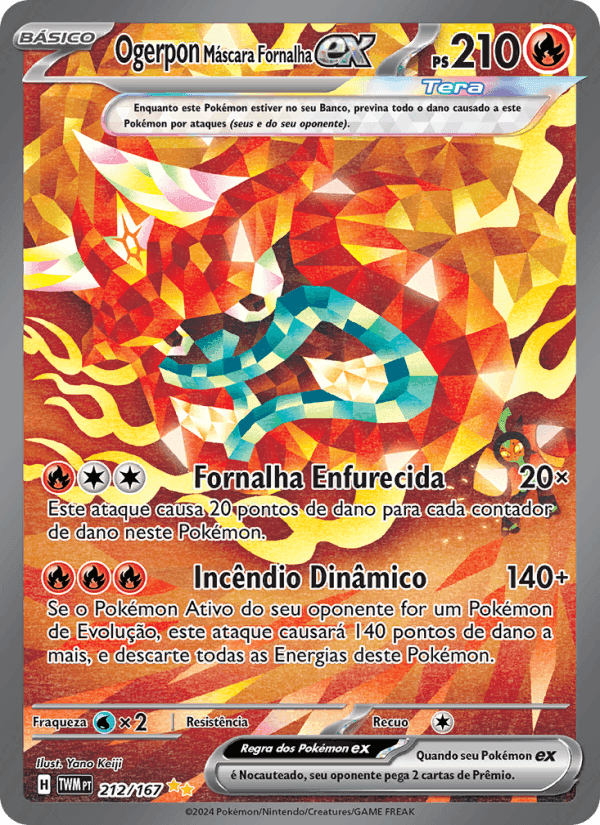 Ogerpon Máscara Fornalha ex, card 212 from Máscaras do Crepúsculo