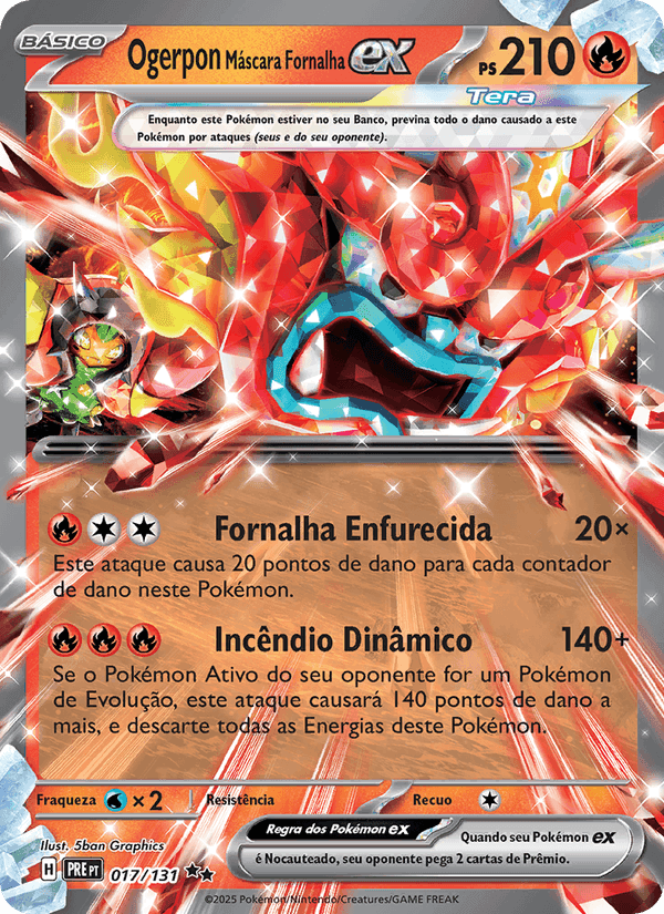 Ogerpon Máscara Fornalha ex, carta 017 de Evoluções Prismáticas
