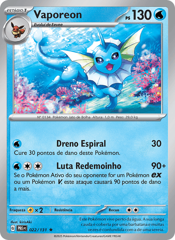Vaporeon, carta 022 de Evoluções Prismáticas