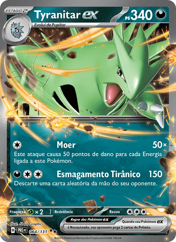 Tyranitar ex, carta 064 de Evoluções Prismáticas