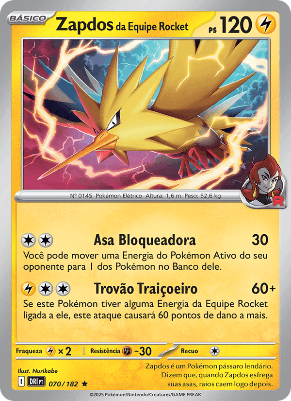 Zapdos da Equipe Rocket, carta 070 de Rivais Predestinados
