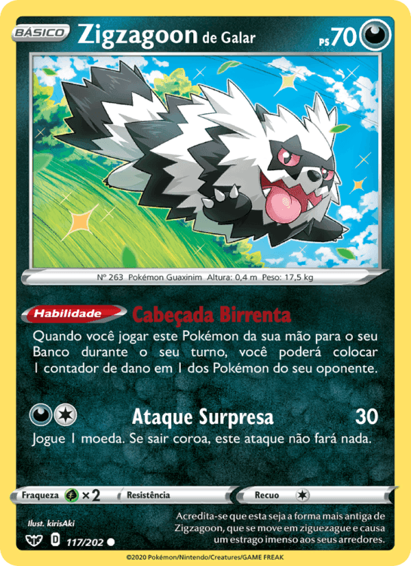Zigzagoon de Galar, carta 117 de Espada e Escudo