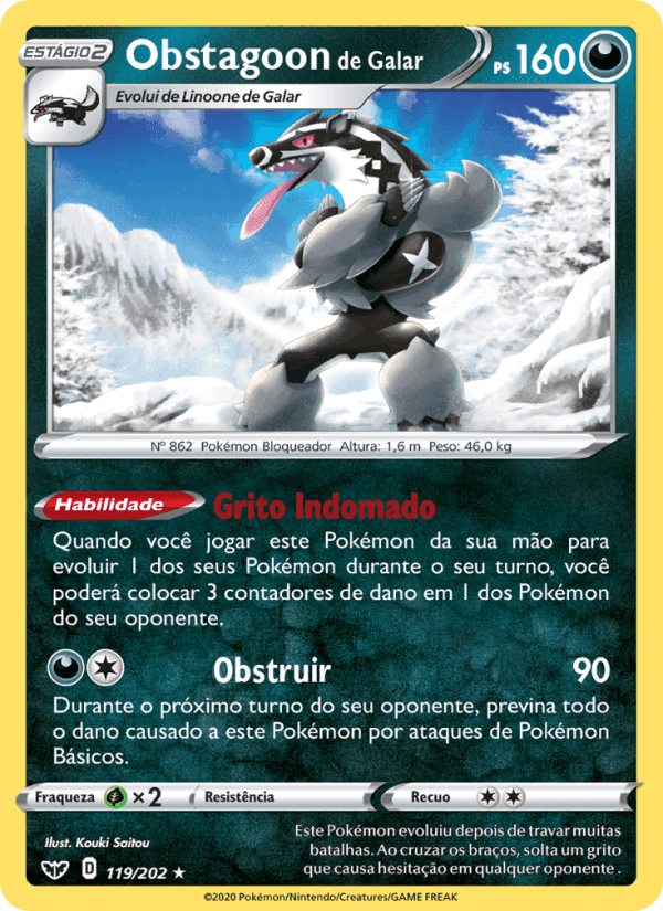 Obstagoon de Galar, carta 119 de Espada e Escudo