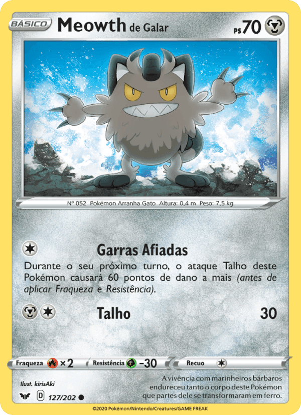 Meowth de Galar, carta 127 de Espada e Escudo