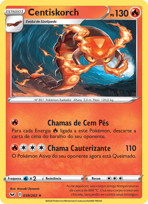 Centiskorch, card 39 from Espada e Escudo