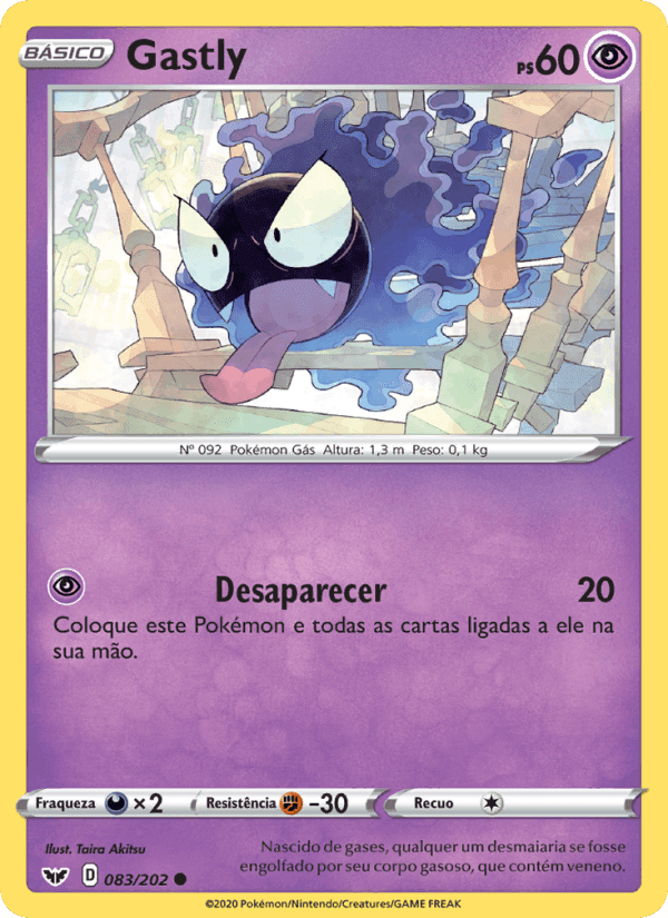Gastly, carta 83 de Espada e Escudo