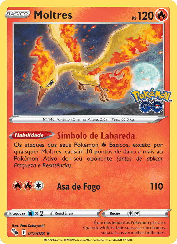 Moltres, carta 012 de Pokémon GO