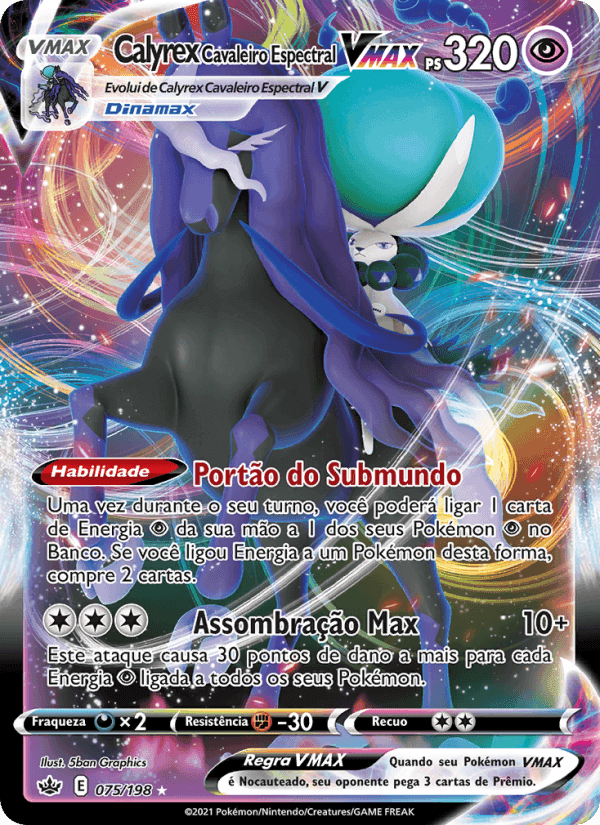 Calyrex Cavaleiro Espectral VMAX, card 75 from Reinado Arrepiante