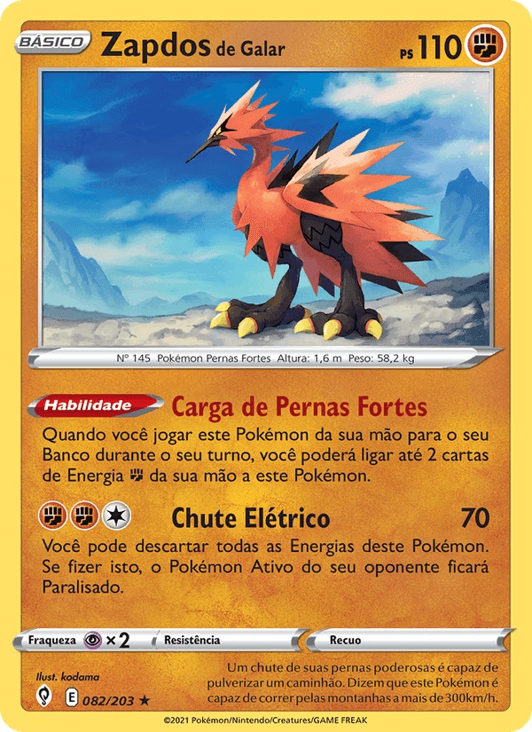 Zapdos de Galar, carta 82 de Céus em Evolução
