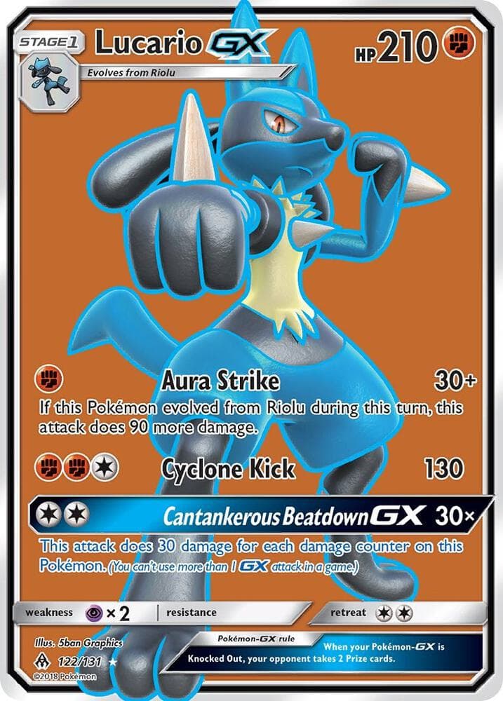 Lucario GX, card 122 from Forbidden Light