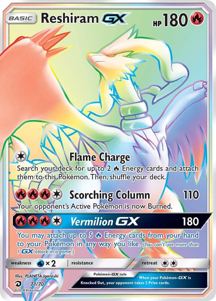 Reshiram GX, carta 71 di Trionfo Dei Draghi