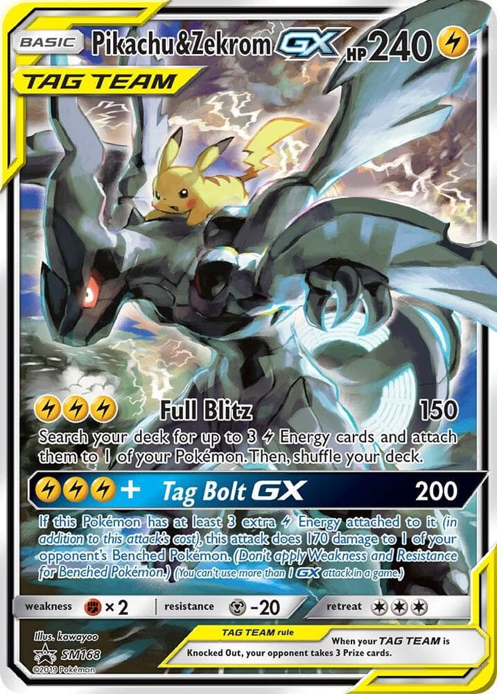 Pikachu et Zekrom GX, carte SM168 de Promo SM