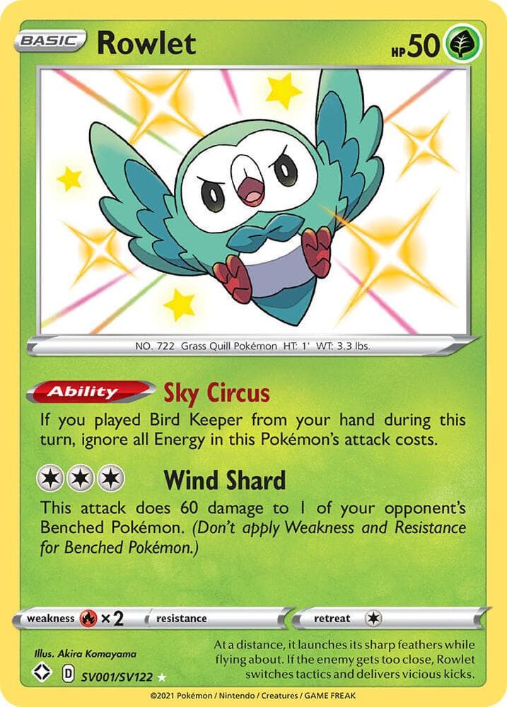 Rowlet, card SV001 from Shining Fates