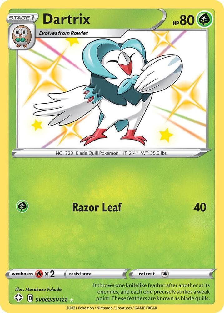 Dartrix, card SV002 from Shining Fates Shiny Vault