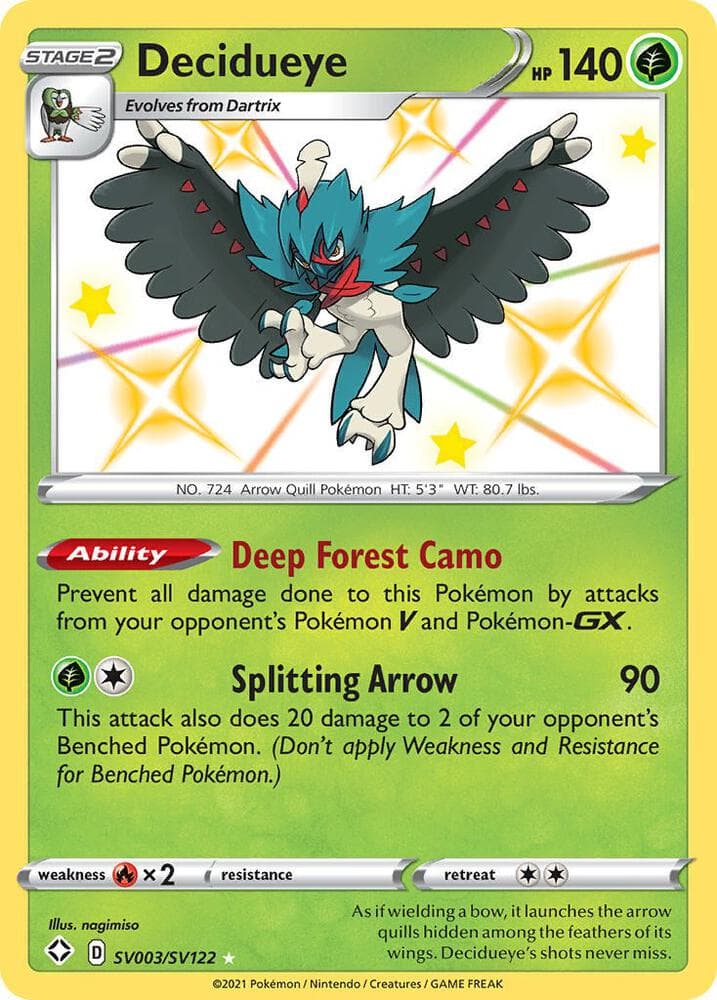Decidueye, card SV003 from Shining Fates Shiny Vault