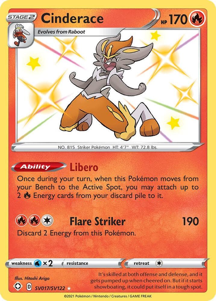 Cinderace, card SV017 from Shining Fates