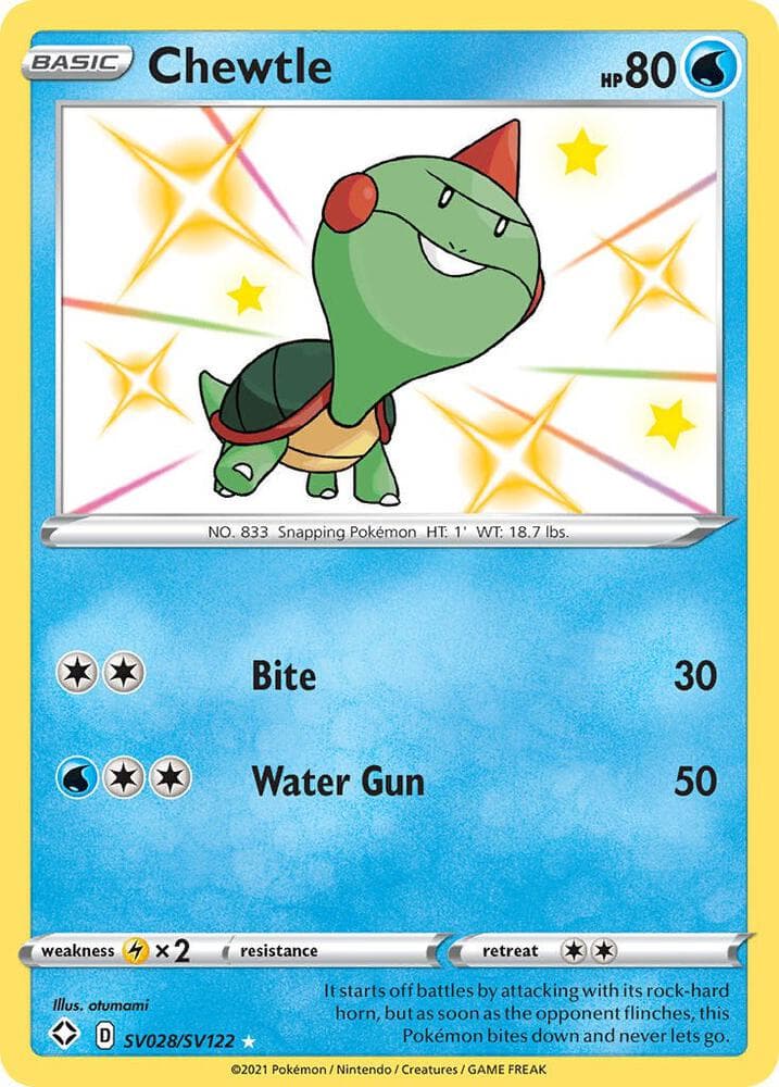Chewtle, card SV028 from Shining Fates Shiny Vault