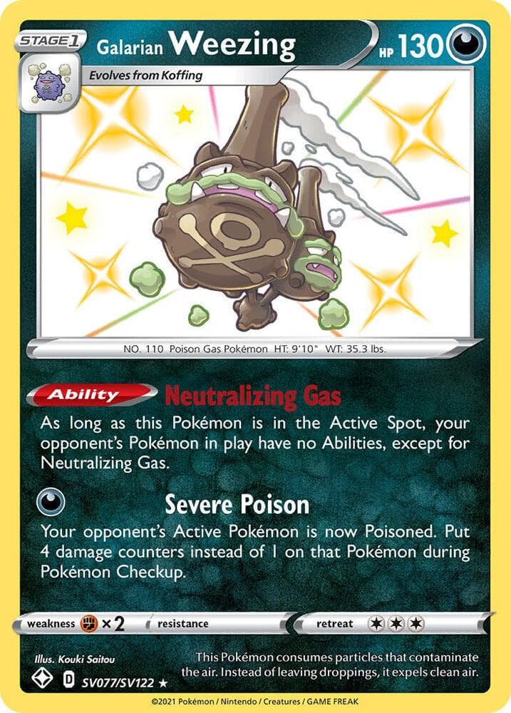 Galarian Weezing, card SV077 from Shining Fates