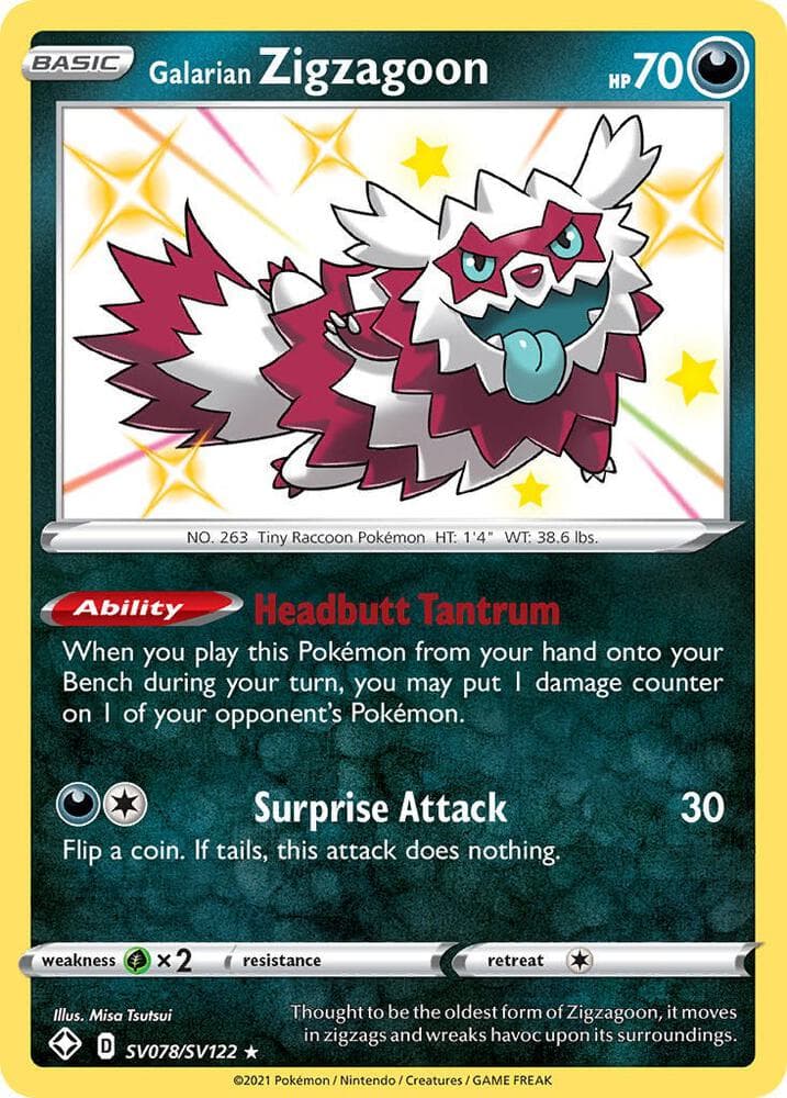 Galarian Zigzagoon, card SV078 from Shining Fates