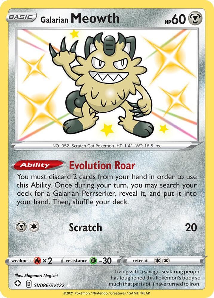 Galarian Meowth, card SV086 from Shining Fates
