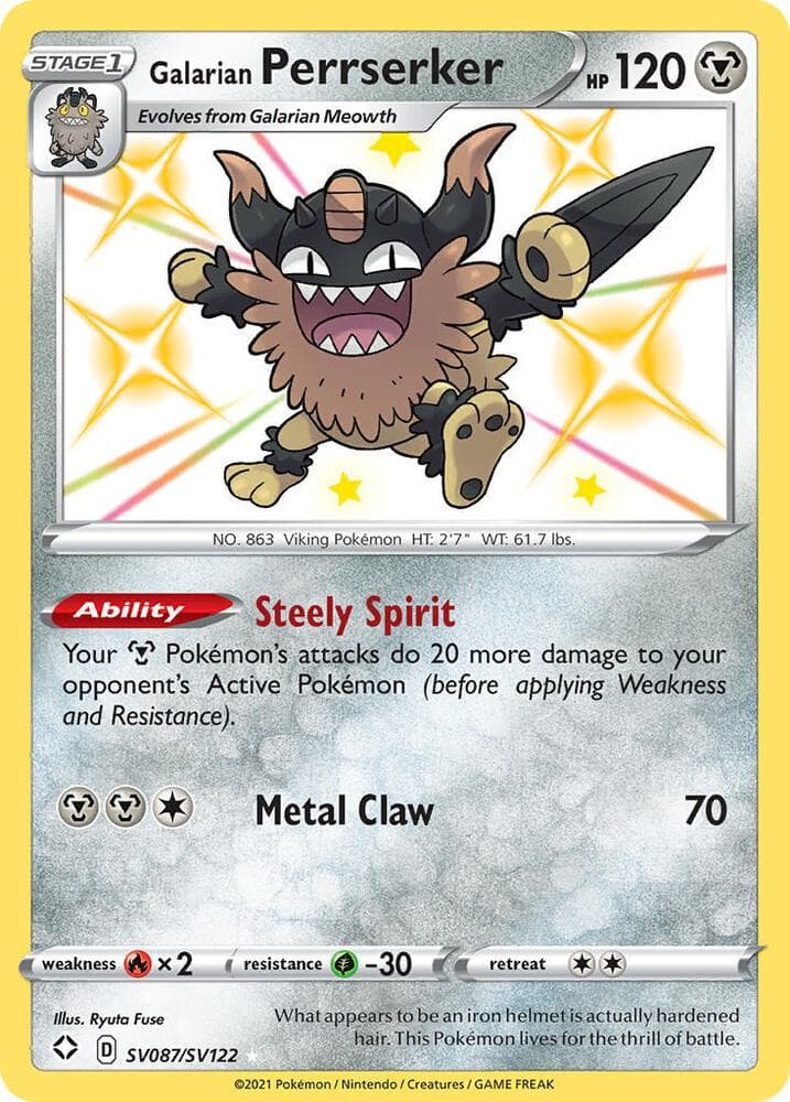 Galarian Perrserker, card SV087 from Shining Fates
