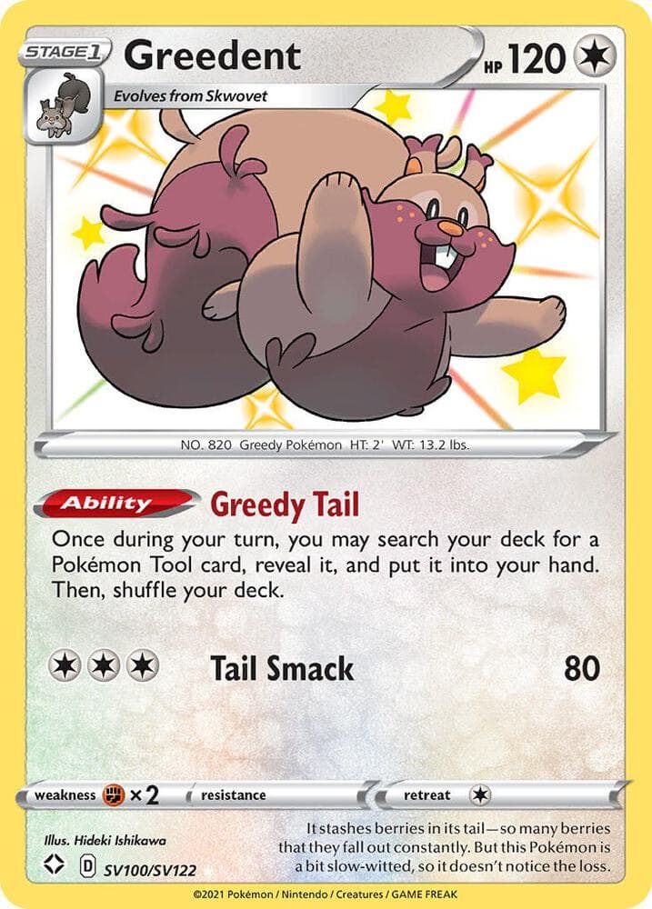 Greedent, card SV100 from Shining Fates