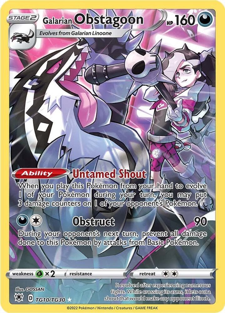 Obstagoon di Galar, carta TG10 di Lucentezza Siderale