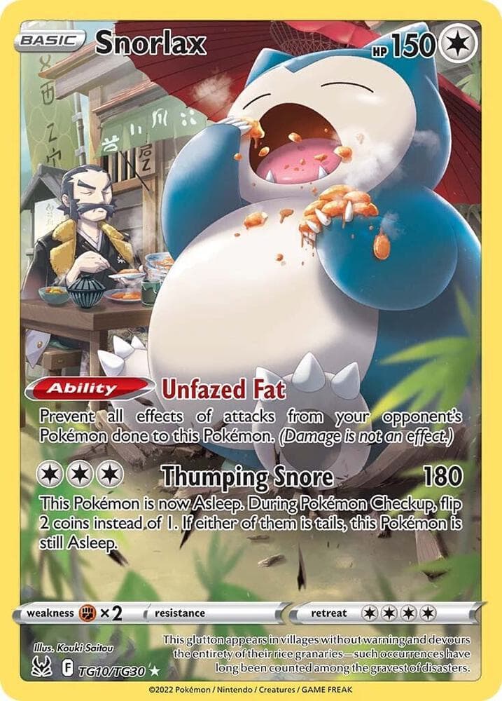 Snorlax, card TG10 from Lost Origin