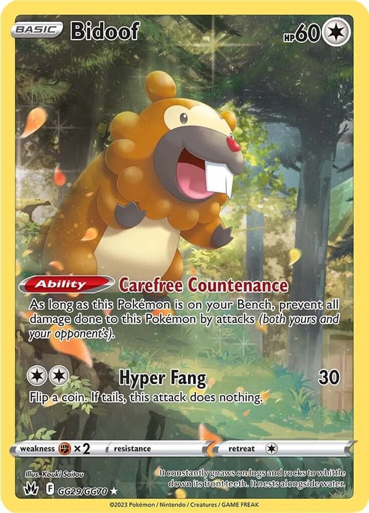 Bidoof, card GG29 from Crown Zenith Galarian Gallery