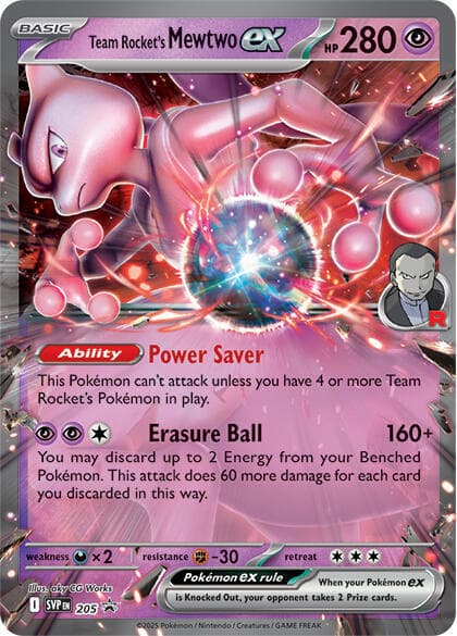 Team Rocket's Mewtwo ex, card 205 from SVP Black Star Promos