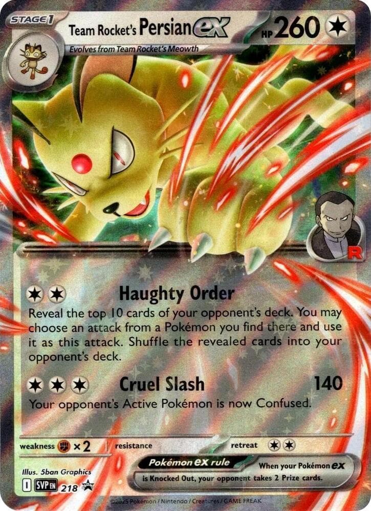 Team Rocket's Persian ex, card 218 from SVP Black Star Promos