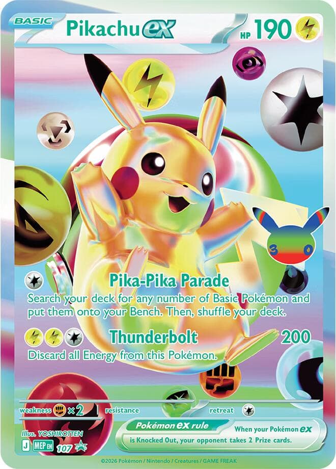 Pikachu ex, card 107 from MEP Black Star Promos