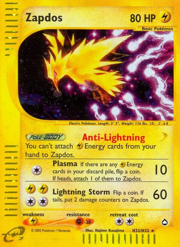 Zapdos, card H32 from Aquapolis