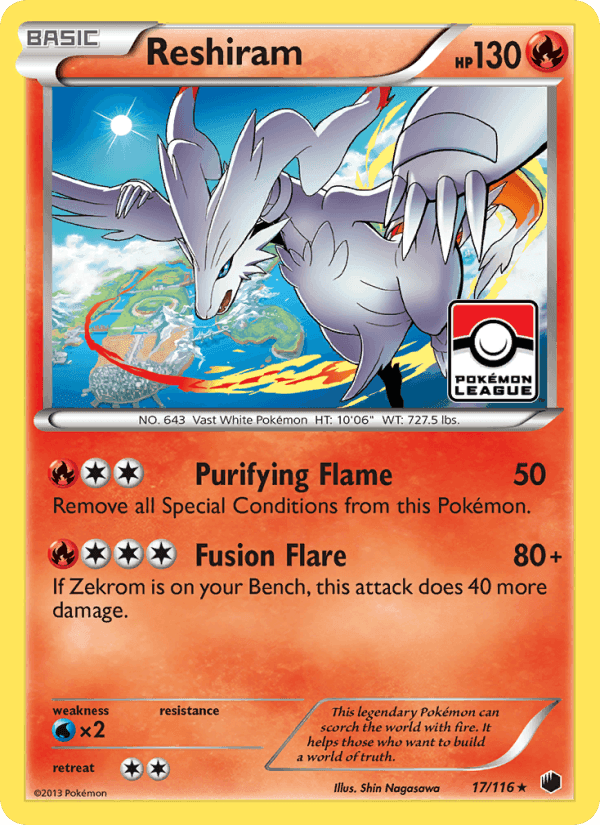 Reshiram, card 17 from Plasma Freeze