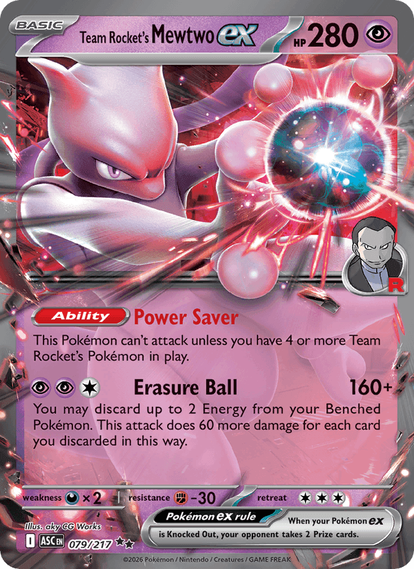 Team Rocket's Mewtwo ex, card 079 from Ascended Heroes