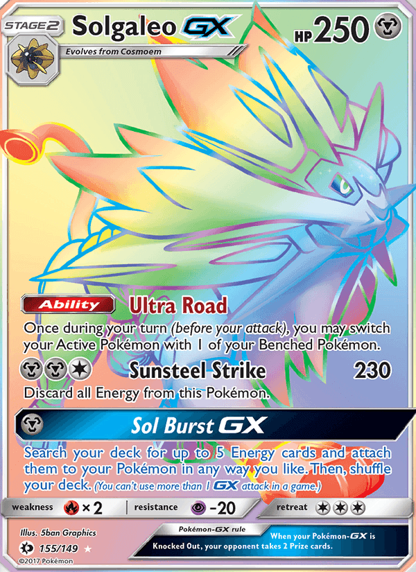 Solgaleo GX, card 155 from Sun & Moon