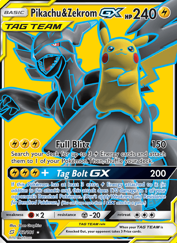 Pikachu & Zekrom GX, card 162 from Team Up