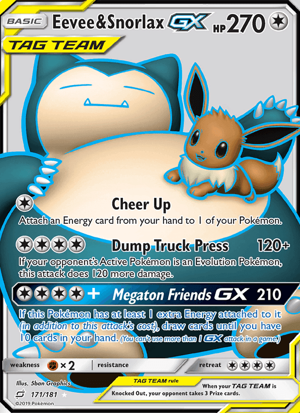 Eevee & Snorlax GX, card 171 from Team Up