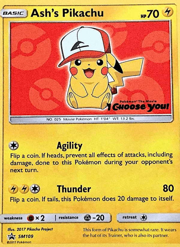 Ash's Pikachu, card SM109 from SM Black Star Promos