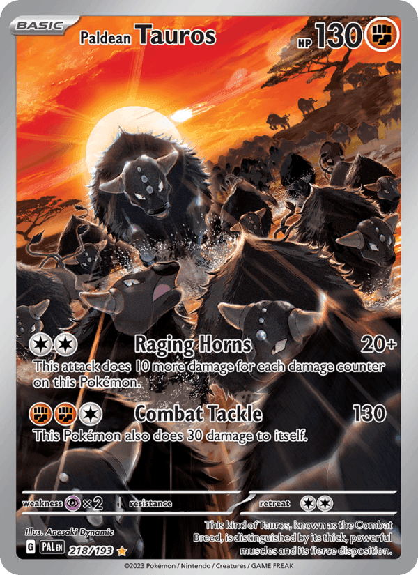 Paldean Tauros, card 218 from Paldea Evolved