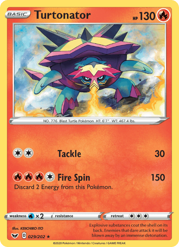 Turtonator, card 29 from Sword & Shield