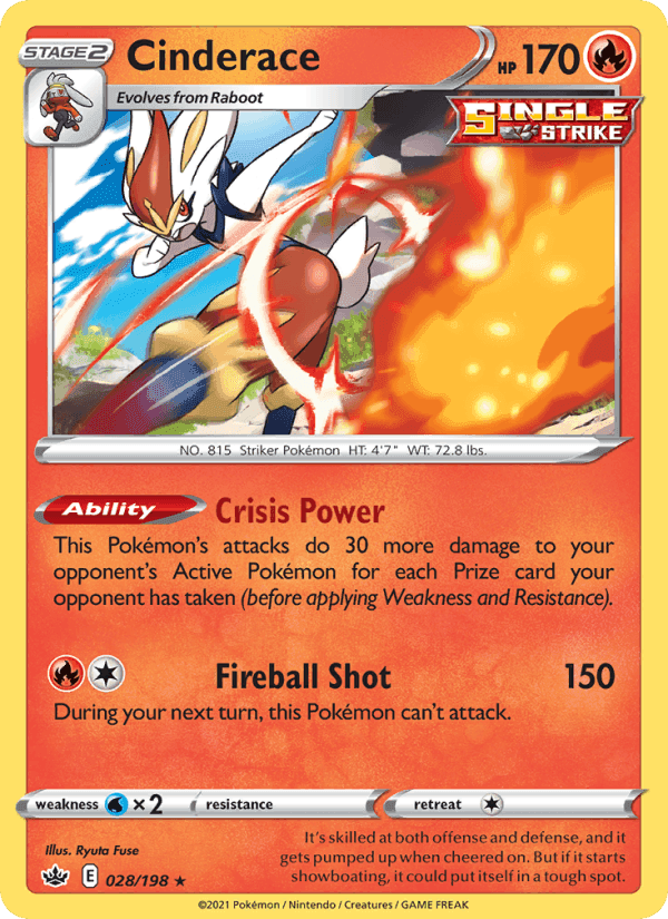 Cinderace, card 28 from Chilling Reign