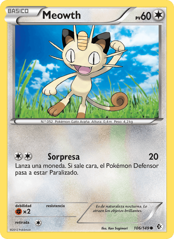 Meowth, carta 106 de Fronteras Cruzadas